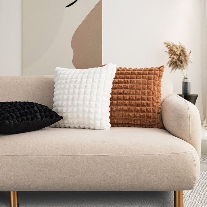 Simple High-quality Imitation Rabbit Hair Cut Plaid Pillow