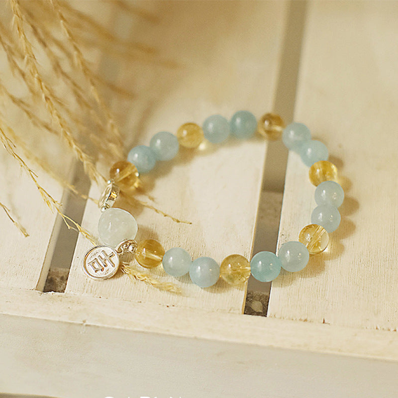 Natural Crystal Aquamarine Bracelet Women S925 Silver