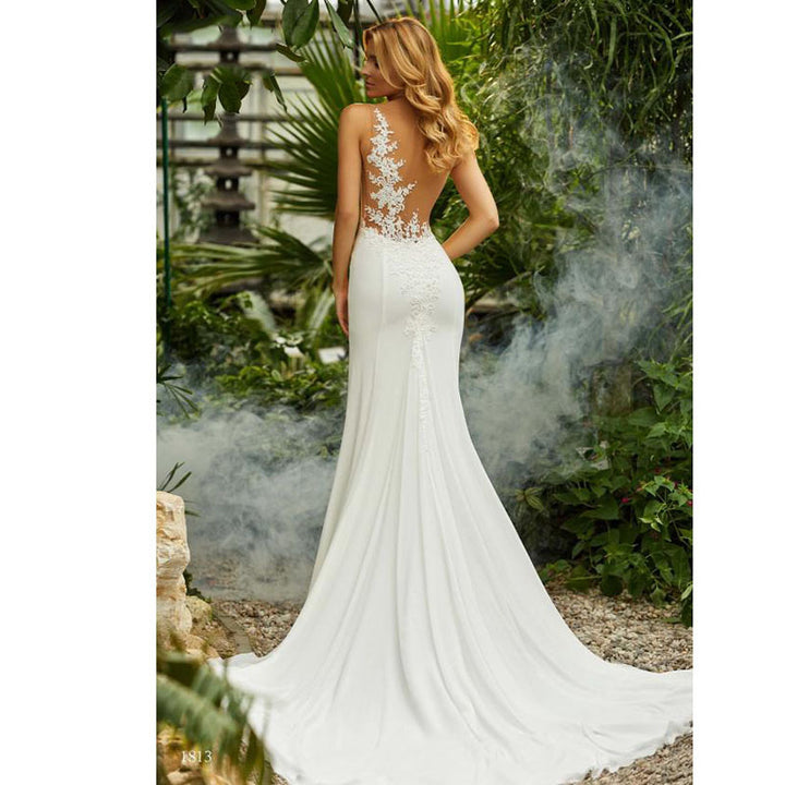 Retro round neck sexy little tail bridal wedding dress