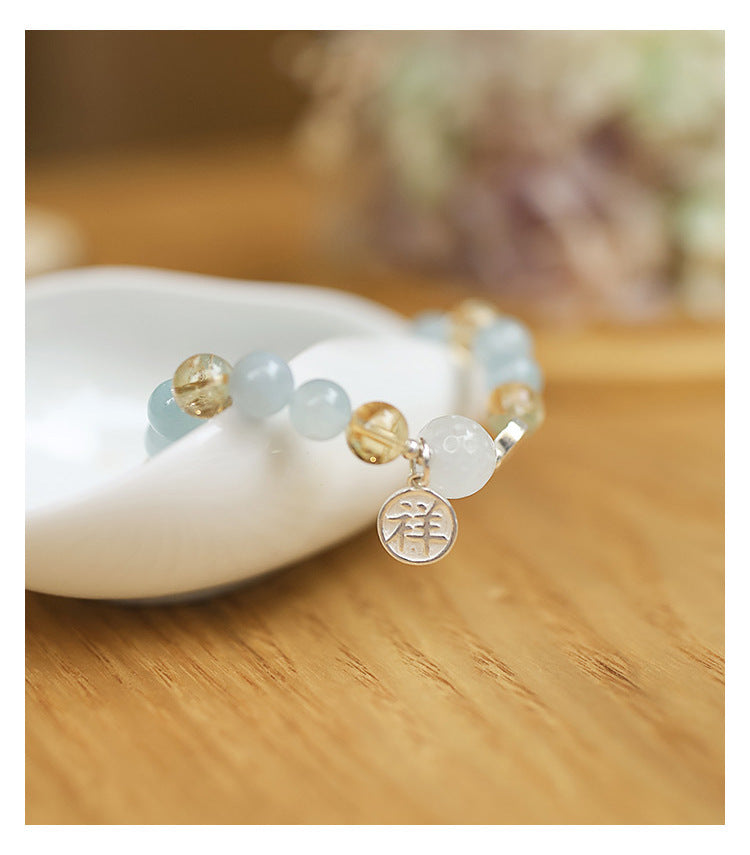 Natural Crystal Aquamarine Bracelet Women S925 Silver