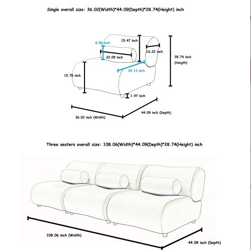 Modular Plush 3-Seat Sofa