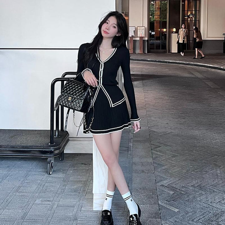 Autumn Clothes Knitting Suit Pleated Skirt Two-piece Set