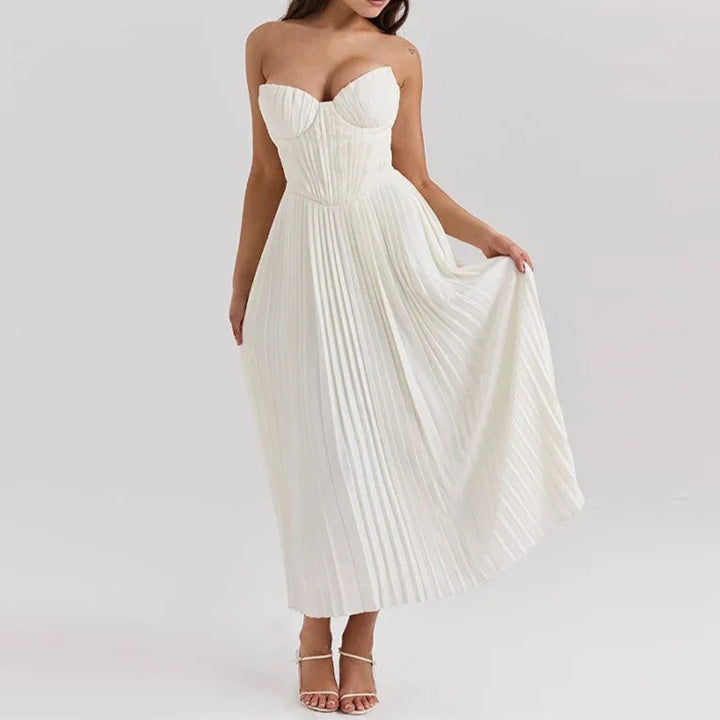 Fashion Elegant V-neck Sleeveless Pleated Dress
