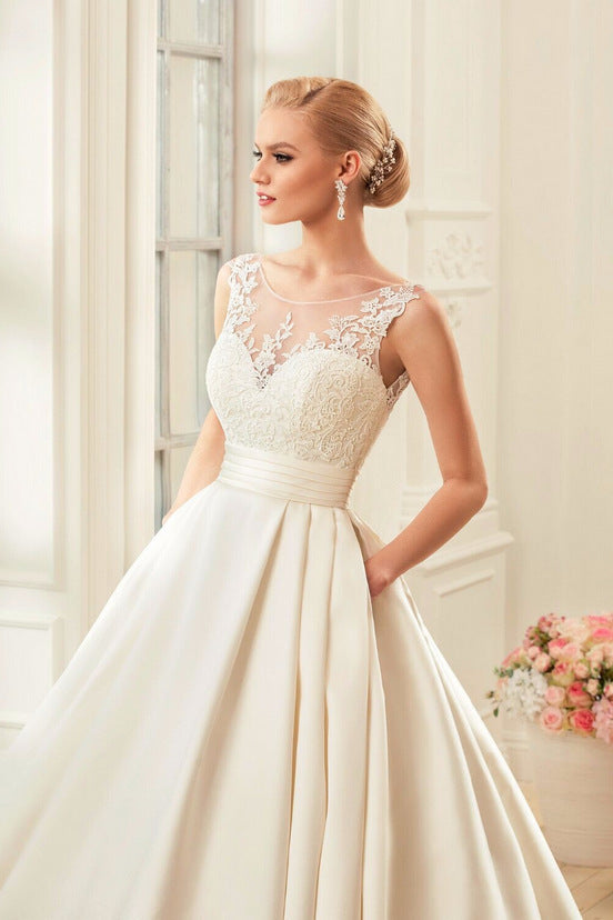 Double-Shoulder Satin Trailing Wedding Dress c