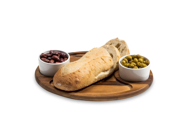 Charcuterie / Serving Tray w/ 2 Ceramic Bowls w/ Lids