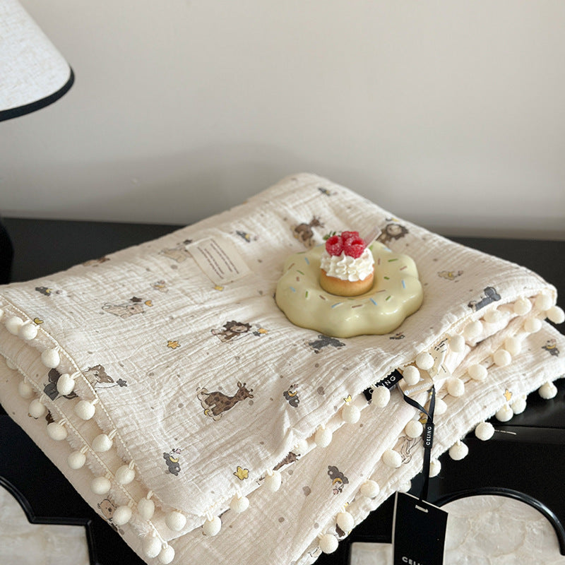 Fleece Blanket Light Luxury Ins Crepe Cotton Multi-functional Small Blanket Office Nap Blanket Shawl Cover Blanket