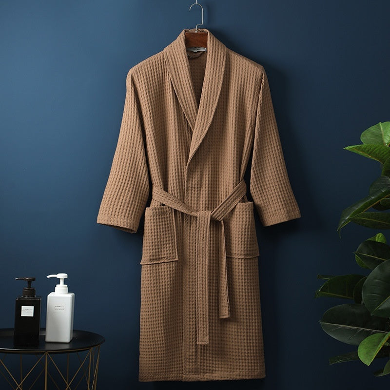 Pure Bathrobe Long Waffle Couple Cotton