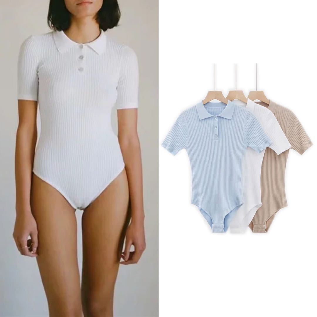 polo collar short sleeve knitted jumpsuit