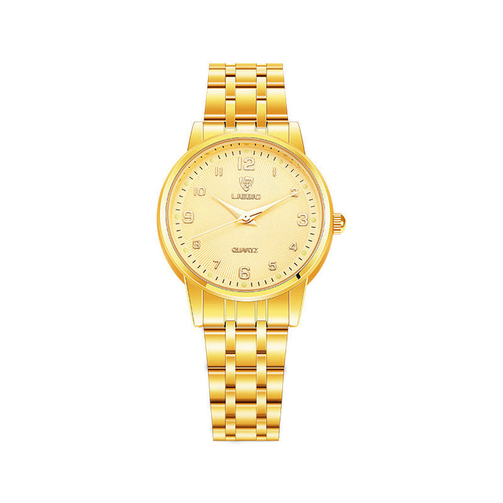 Elegant Gold Couple Watches with World Time Feature