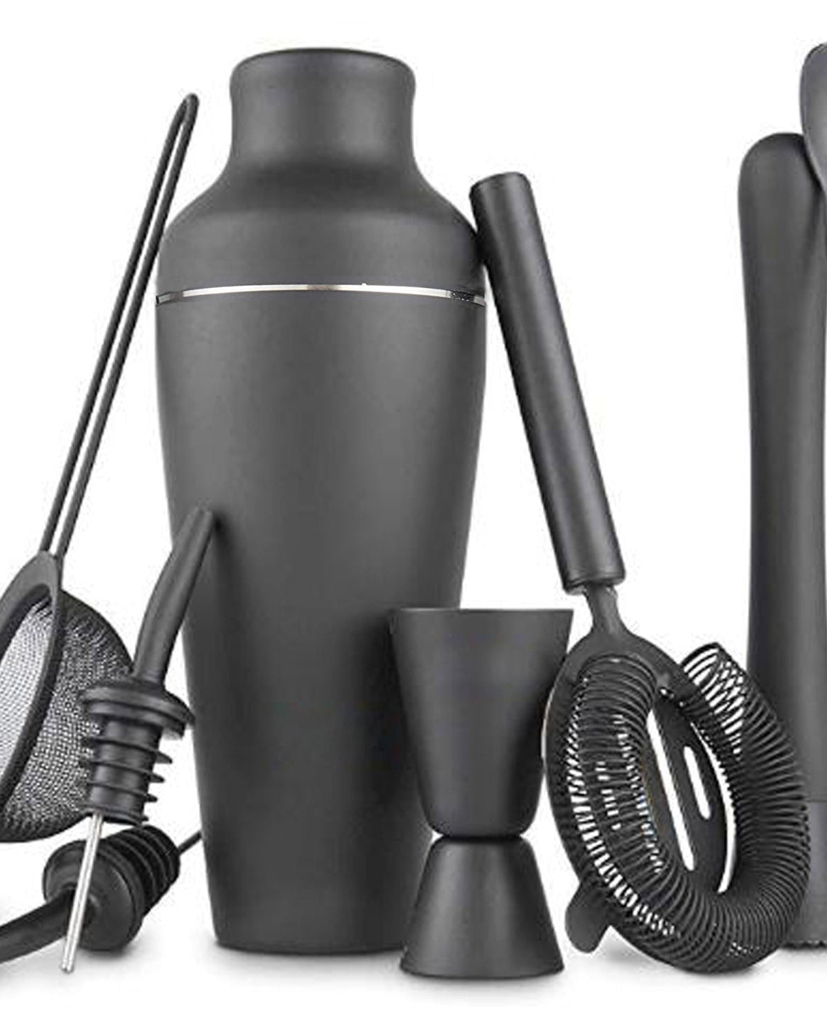 Exquisite 8-piece Set Matte Black Stainless Steel Cocktail Shaker Set Bar Tools