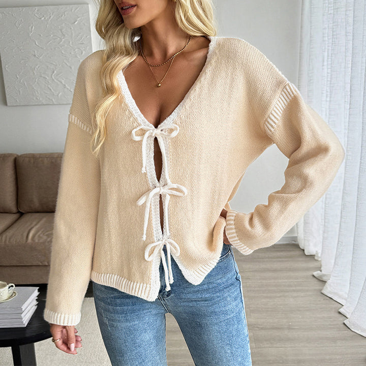 European And American Autumn And Winter Contrast Color Senior Series Chic Cardigan Knitted Sweater