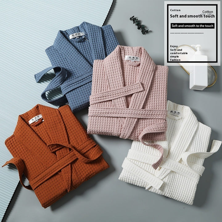 Pure Bathrobe Long Waffle Couple Cotton