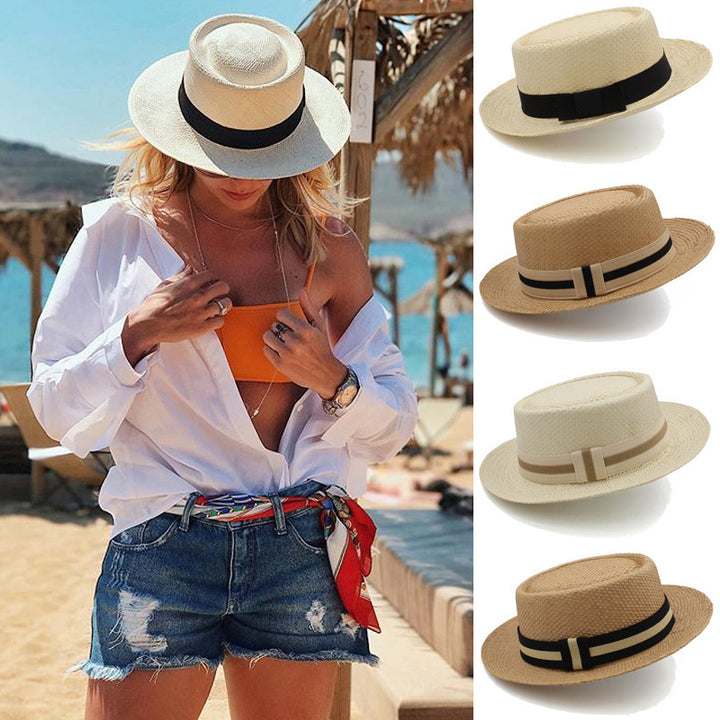 Straw Hat Flat Brim Beach Sun Protection Wide Brim Sunshade