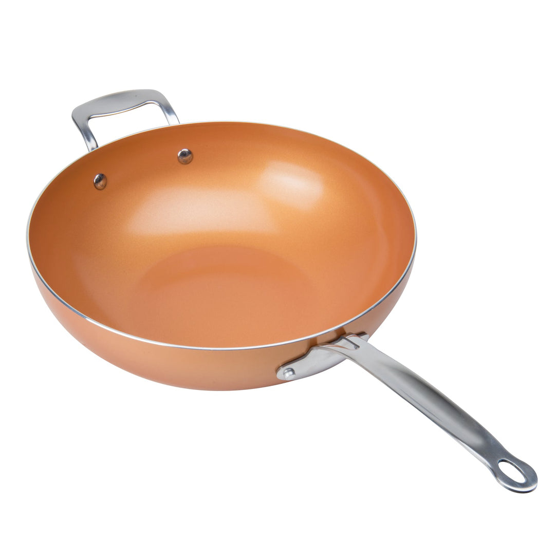 MASTERPAN Ceramic Nonstick Copper Color Wok & Glass Lid, 12" (30cm)