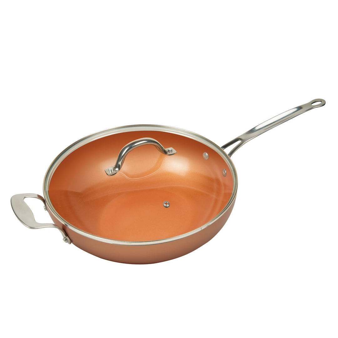 MASTERPAN Ceramic Nonstick Copper Color Wok & Glass Lid, 12" (30cm)