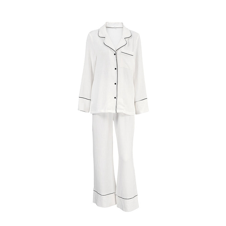 Simple And Comfortable Cardigan Pajamas Two-piece White Pocket Long Sleeve Ladies' Homewear