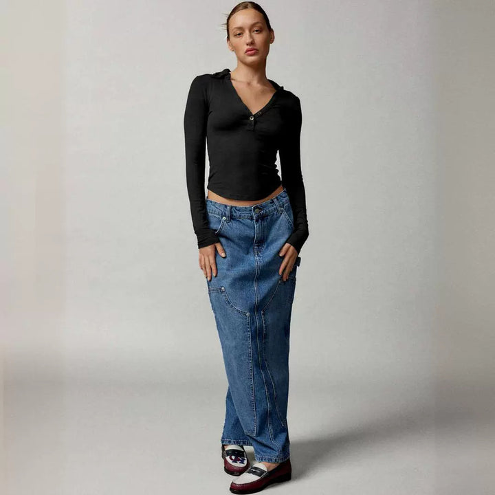Women's Thread Polo Collar Long Sleeve Slim-fit Top