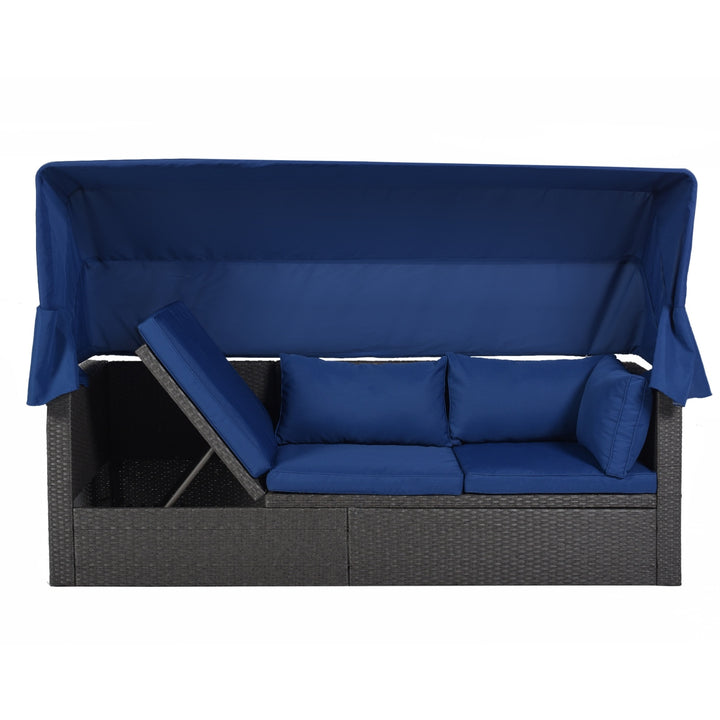 U Style Patio Rectangle Daybed With Canopy, Wicker Sectional Seating