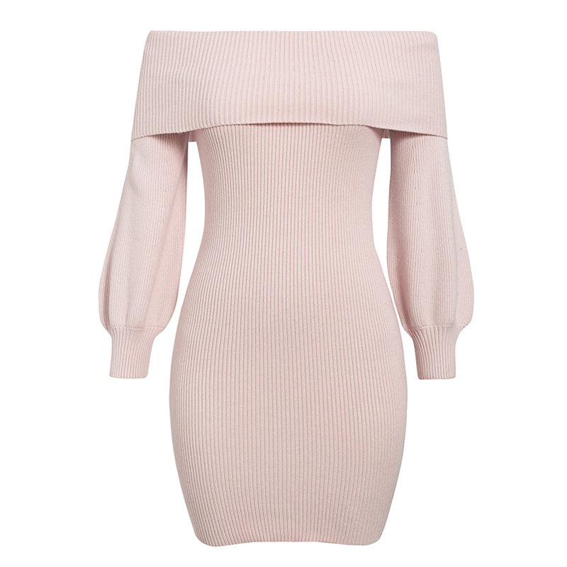 Lantern sleeve knitted sweater dress