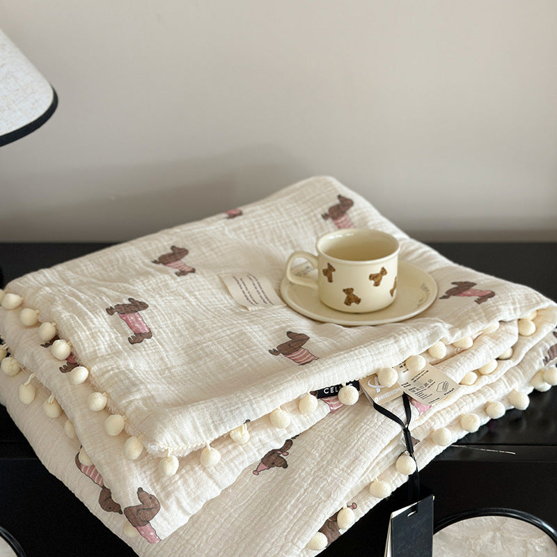 Fleece Blanket Light Luxury Ins Crepe Cotton Multi-functional Small Blanket Office Nap Blanket Shawl Cover Blanket