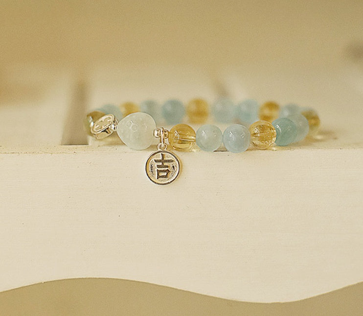 Natural Crystal Aquamarine Bracelet Women S925 Silver