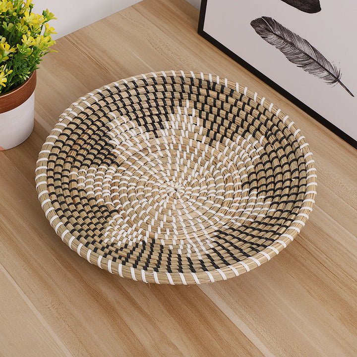 Handwoven Seagrass Fruit Plate Desktop Storage Basket