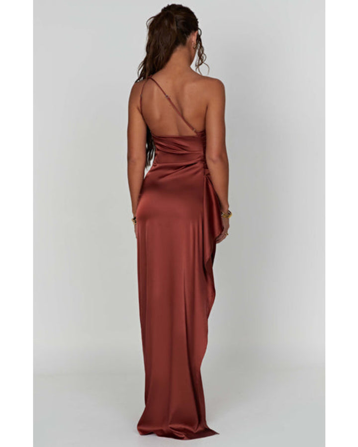 Slim-fit Slant Shoulder Split Satin Dress