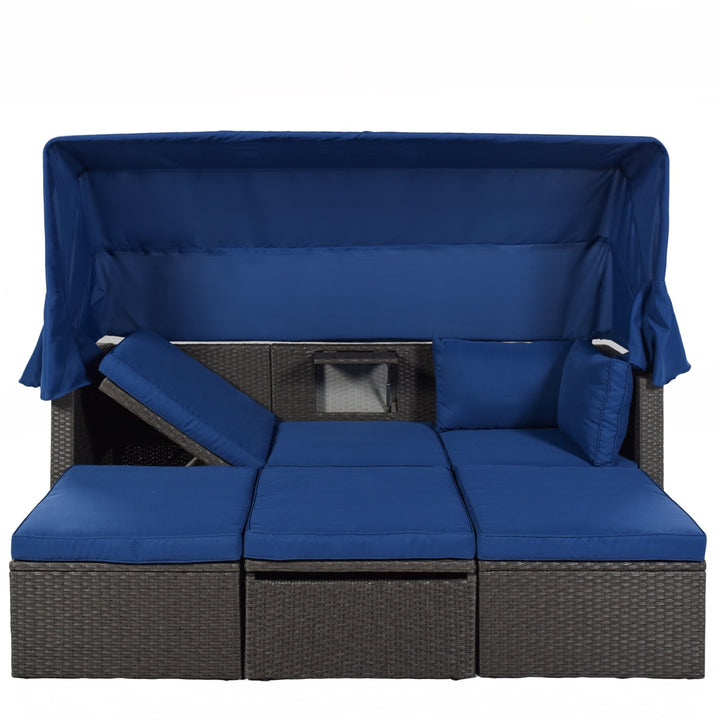 U Style Patio Rectangle Daybed With Canopy, Wicker Sectional Seating