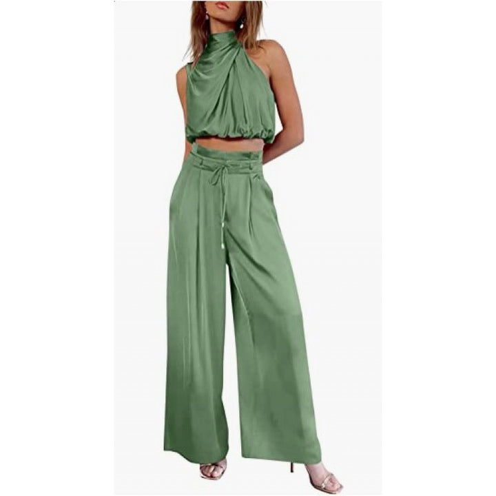 Sleeveless Suit Midriff-baring Top And Wide Leg Pants