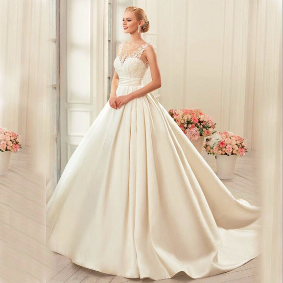 Double-Shoulder Satin Trailing Wedding Dress c