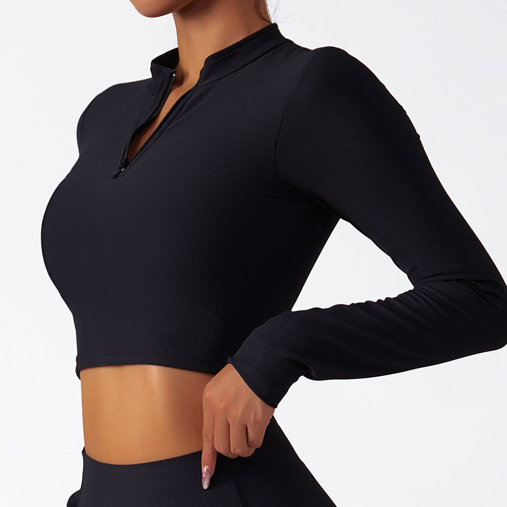 Long Sleeve Yoga Suit Running Training Belt Chest Pad Top