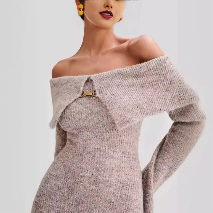 Off-the-shoulder Collar Dress.