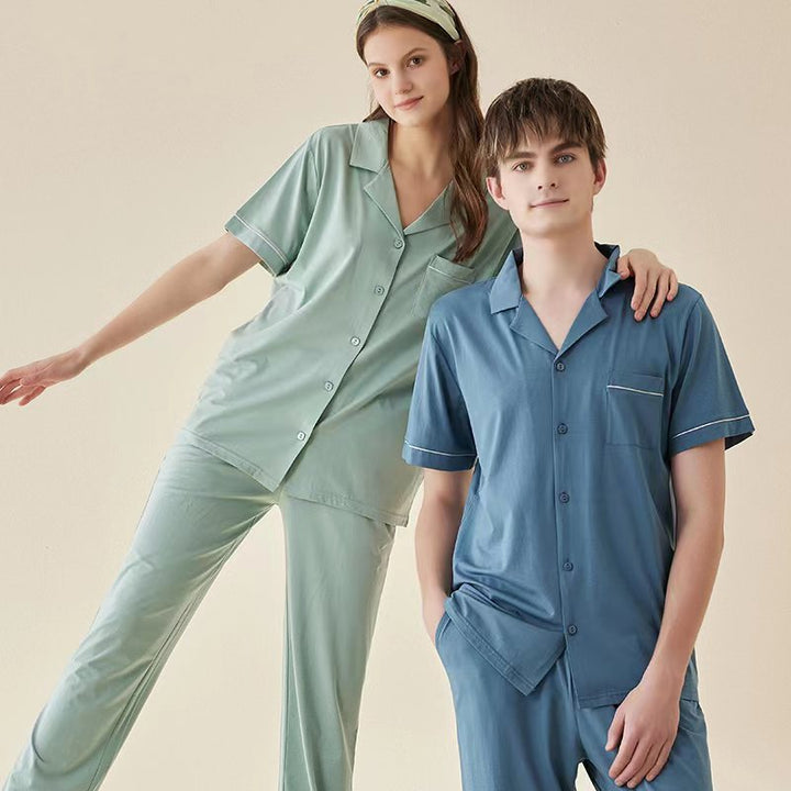 Lanjing Modal Cotton Short-sleeved Couple Pajamas Women's Solid Color Simple Ladies' Homewear Men's Suit