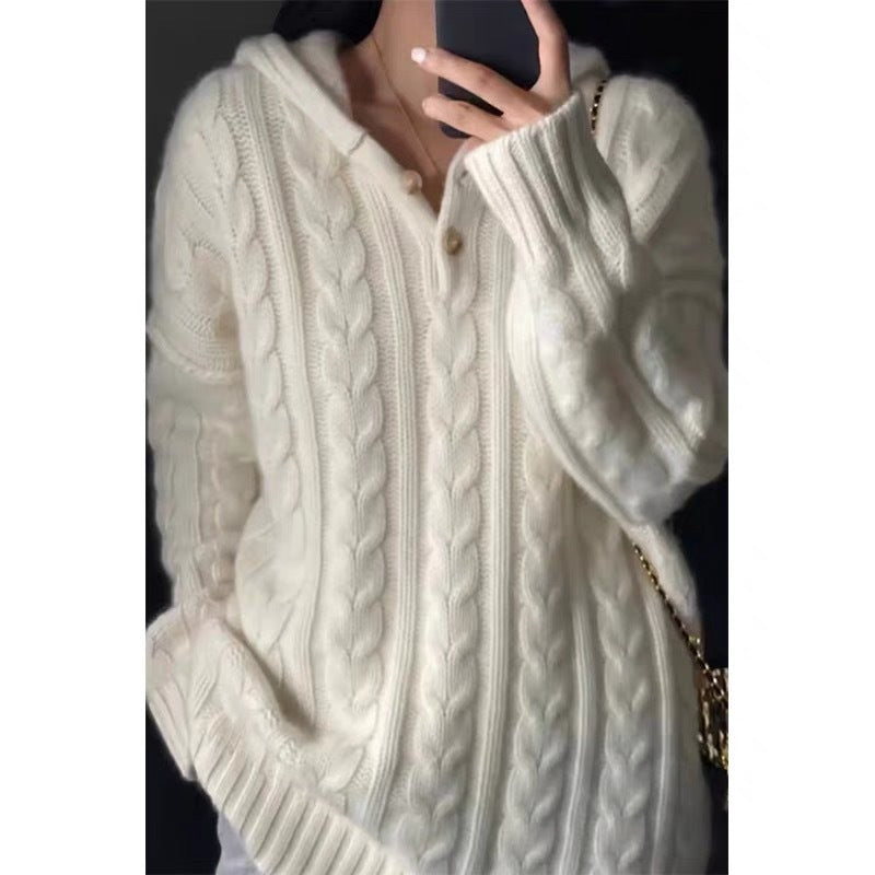 Heavy European Goods Cashmere Sweater Women's Hooded Sweater Loose Pullover