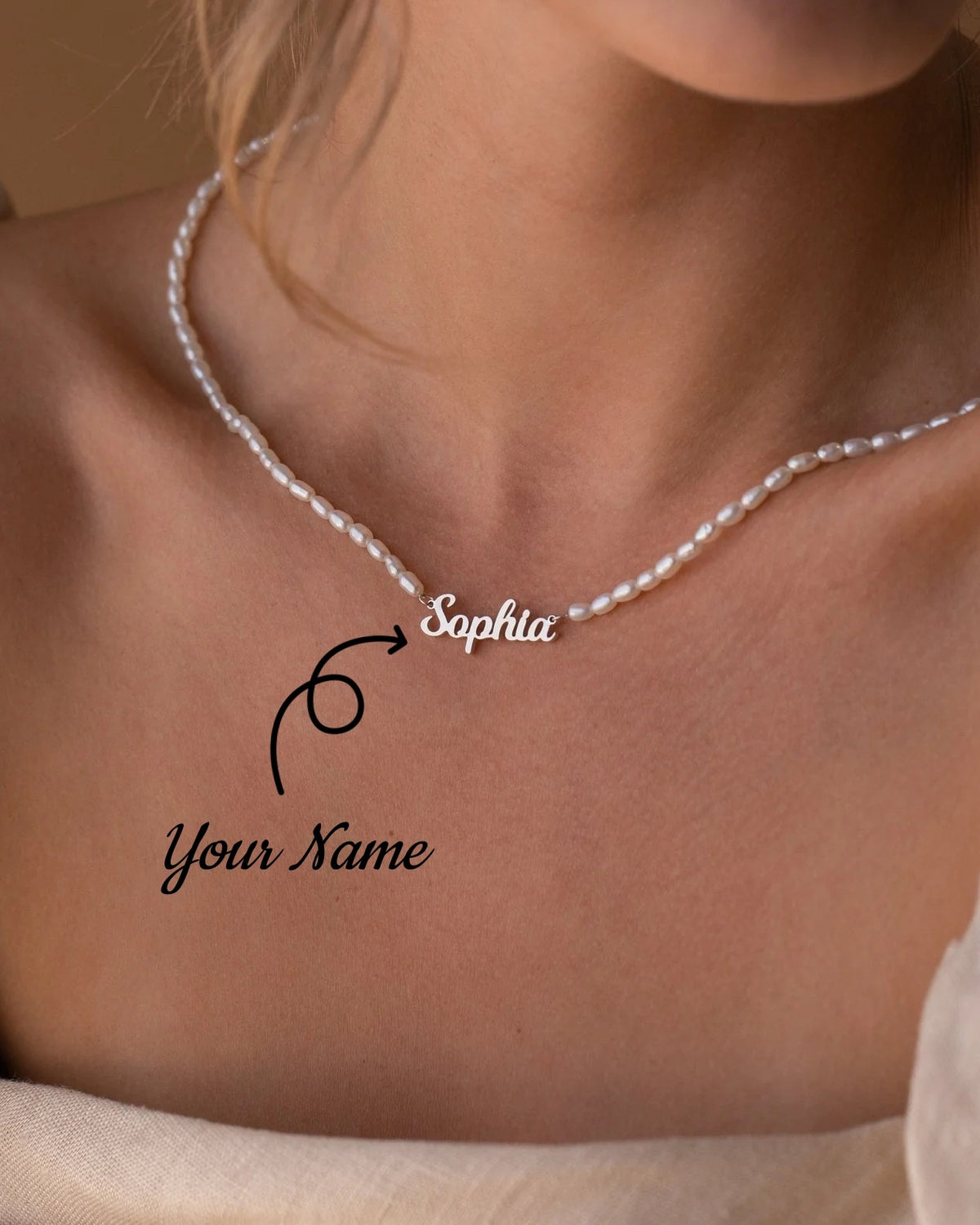 Personalized Custom Name Pendant Fashion Pearl Beaded Necklace For Women Stainless Steel Customized Nameplate Necklace Jewelry