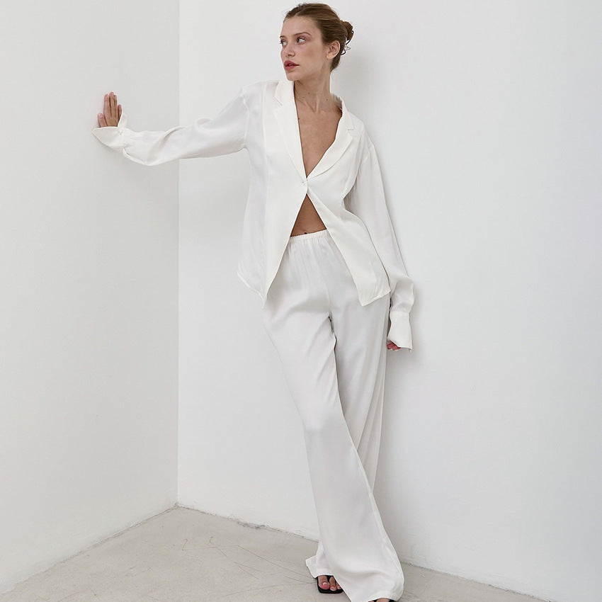 Satin Loose Cardigan Outerwear Homewear Long-sleeved Trousers Pajamas