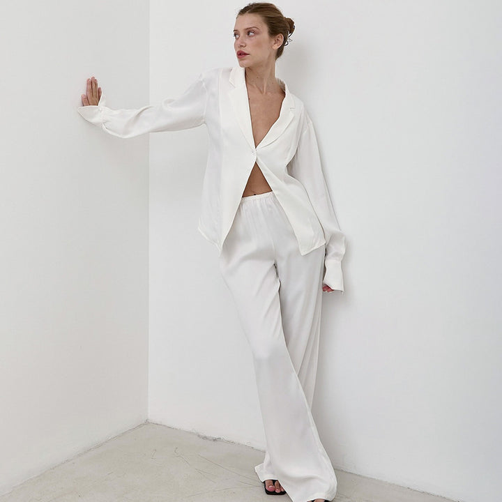 Satin Loose Cardigan Outerwear Homewear Long-sleeved Trousers Pajamas