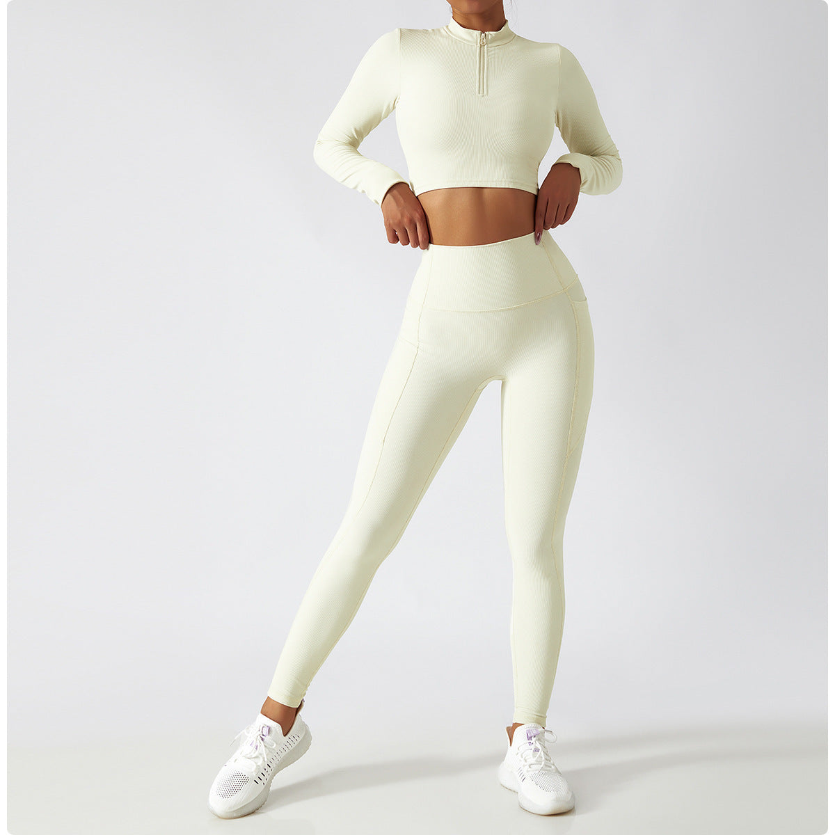 Long Sleeve Yoga Suit Running Training Belt Chest Pad Top