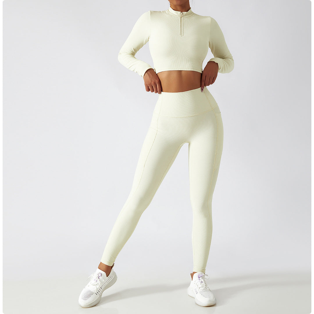 Long Sleeve Yoga Suit Running Training Belt Chest Pad Top