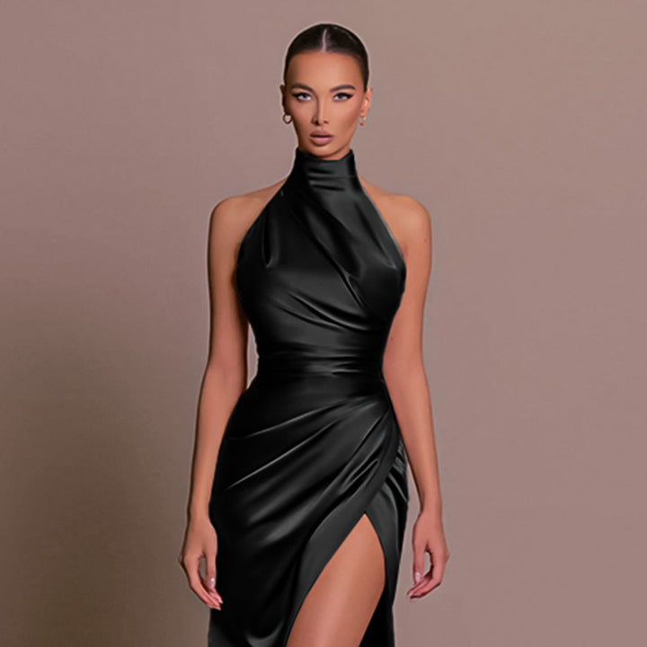 Graceful Stand Collar Long Dress