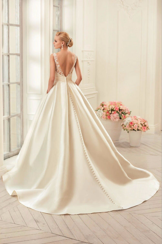 Double-Shoulder Satin Trailing Wedding Dress c