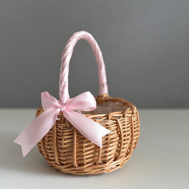 Natural Simulation Woven Hand-held Flower Basket Bow