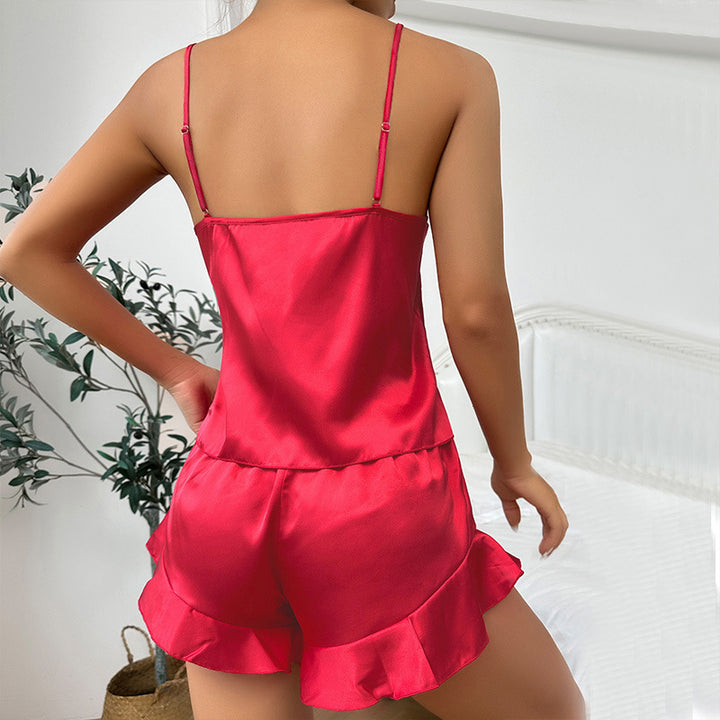 Ice Silk Sling Shorts Nightgown Three-piece Set