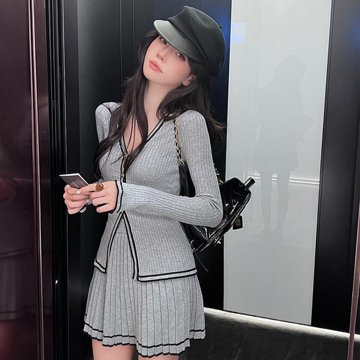 Autumn Clothes Knitting Suit Pleated Skirt Two-piece Set