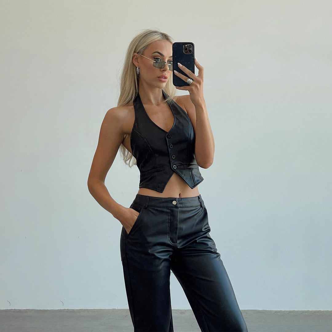 Women's Solid Color Simple Leather Vest Top