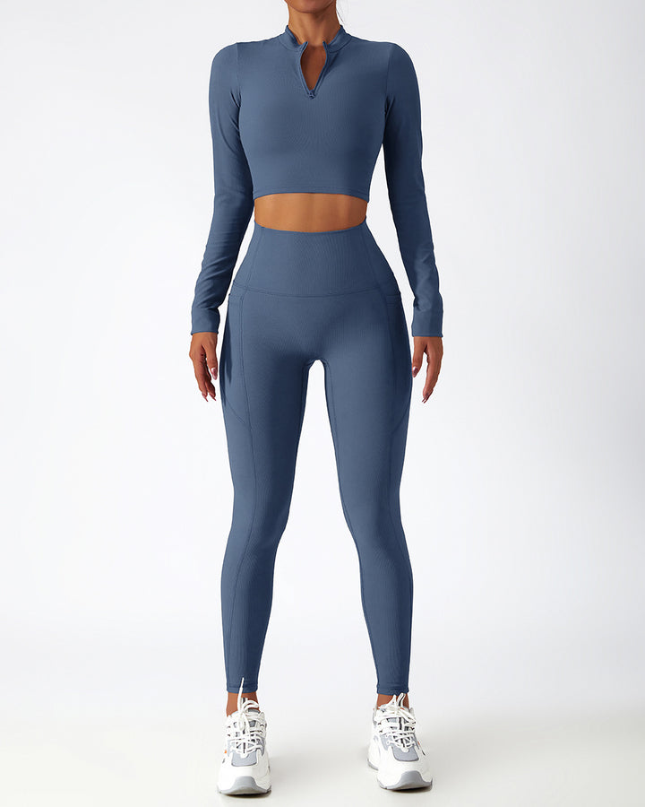 Long Sleeve Yoga Suit Running Training Belt Chest Pad Top