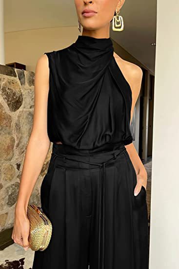Sleeveless Suit Midriff-baring Top And Wide Leg Pants