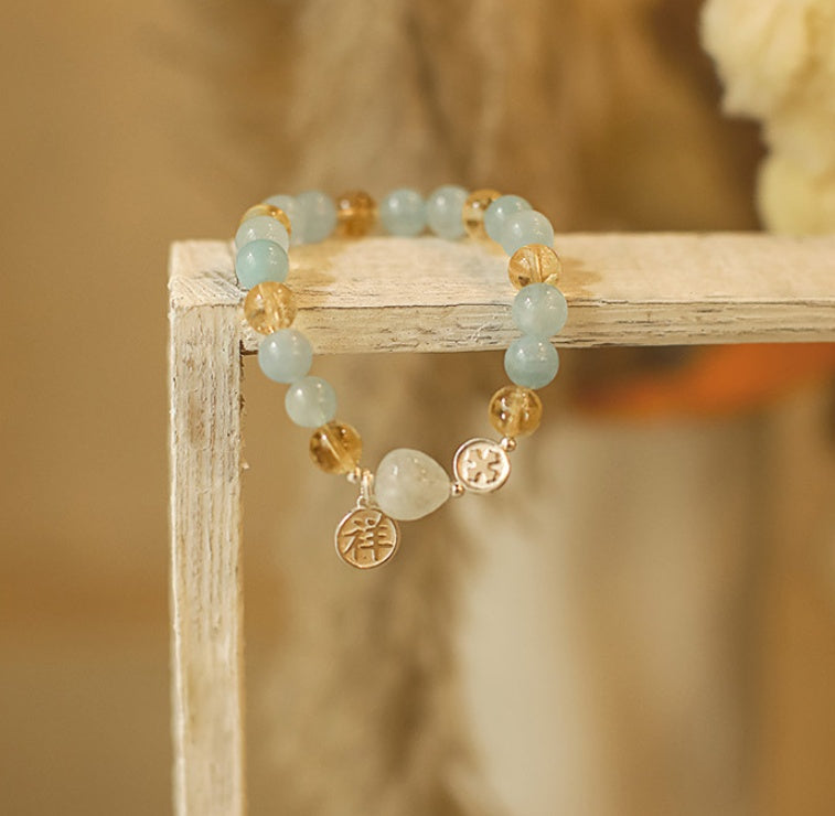 Natural Crystal Aquamarine Bracelet Women S925 Silver