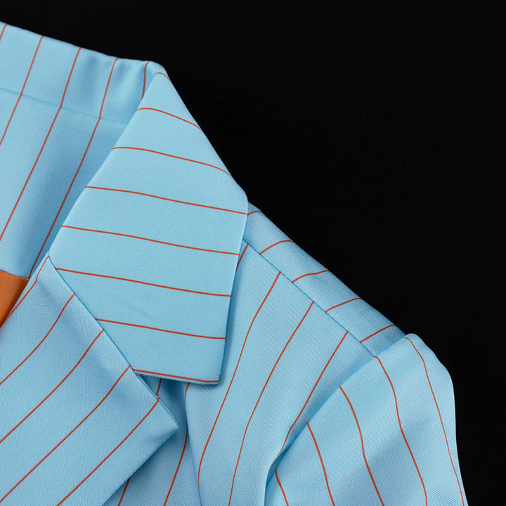 Striped Mid-length Dress Set Women's Lapel Long Sleeve