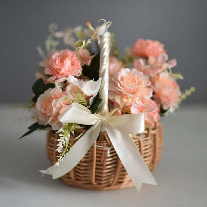 Natural Simulation Woven Hand-held Flower Basket Bow